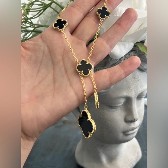 - 18k Gold Plated Alhambra Black Clover Magic Necklace with Logo - Picture 6 of 10